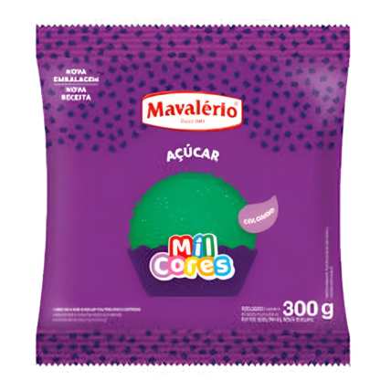 Açúcar Colorido Verde Mil Cores Mavalério 300g para Confeitaria Chocolandia