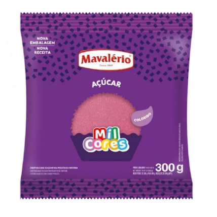 Açúcar Colorido Rosa Mil Cores Mavalério 300g para Confeitaria Chocolandia