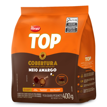 Cobertura Fracionada Meio Amargo em Gotas Harald Top 400g para Confeitaria Chocolandia
