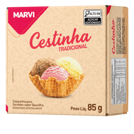 Cestinha Tradicional Marvi 85g Casquinha Crocante para Sorvetes e Sobremesas Chocolandia