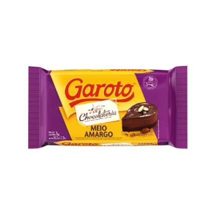 Chocolate em Barra Meio Amargo Garoto 1kg para Confeitaria e Sobremesas Chocolandia