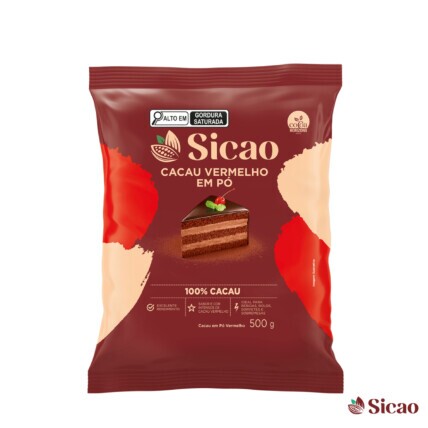 Cacau em Pó 100% Cacau Vermelho Sicao 500g para Confeitaria Chocolandia