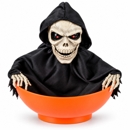 Porta-Doces Caveira Divertida Halloween Silver 24cm com Som e Movimento Chocolandia