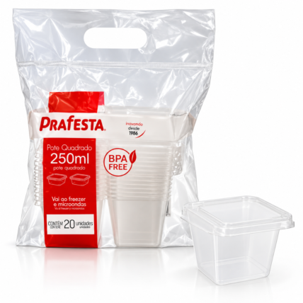 Pote Quadrado Plástico com Tampa 250ml Prafesta 20 Unidades Chocolandia Copiar título