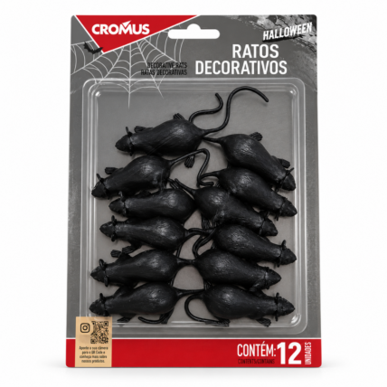 Ratos Pretos Decorativos de Plástico Halloween Cromus 12un Chocolandia