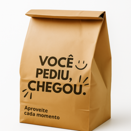 Saco Delivery Papel Kraft “Você Pediu, Chegou” PP – Kit 50 Unidades | Chocolândia