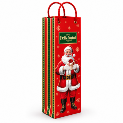 Embalagem Sacola para Bebida Vinho e Espumante Feliz Natal 11x8x36cm 10un Ideia Chocolandia