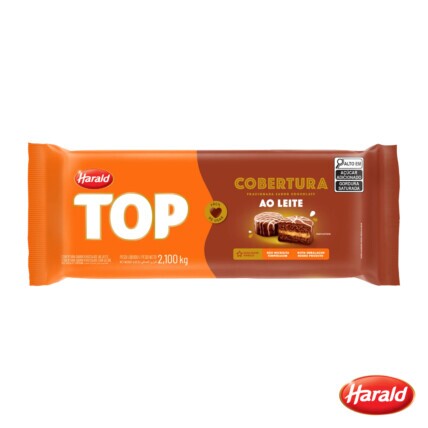 Cobertura Fracionada em Barra Ao Leite Top Harald 2,1kg para Confeitaria Profissional com Alto Rendimento e Fácil Derretimento | Chocolândia