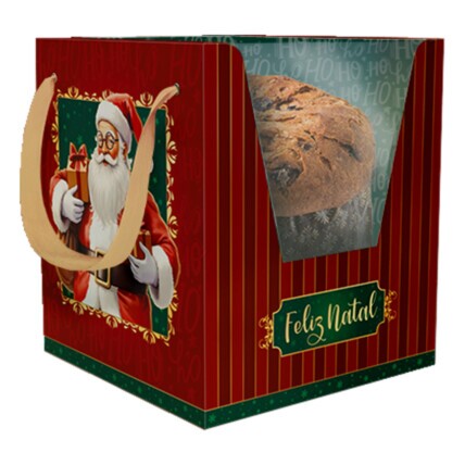 Caixa Panetone Basic Noel com Visor e Alça 10 unidades – Ideia Embalagem Natalina | Chocolândia